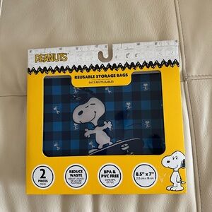 Set of 2 Skateboard Snoopy Peanuts Reusable BPA PVC free Storage Bags